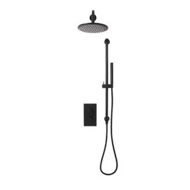 Scudo Core Matt Black Round Handle, Head & Handset Riser Shower Kit