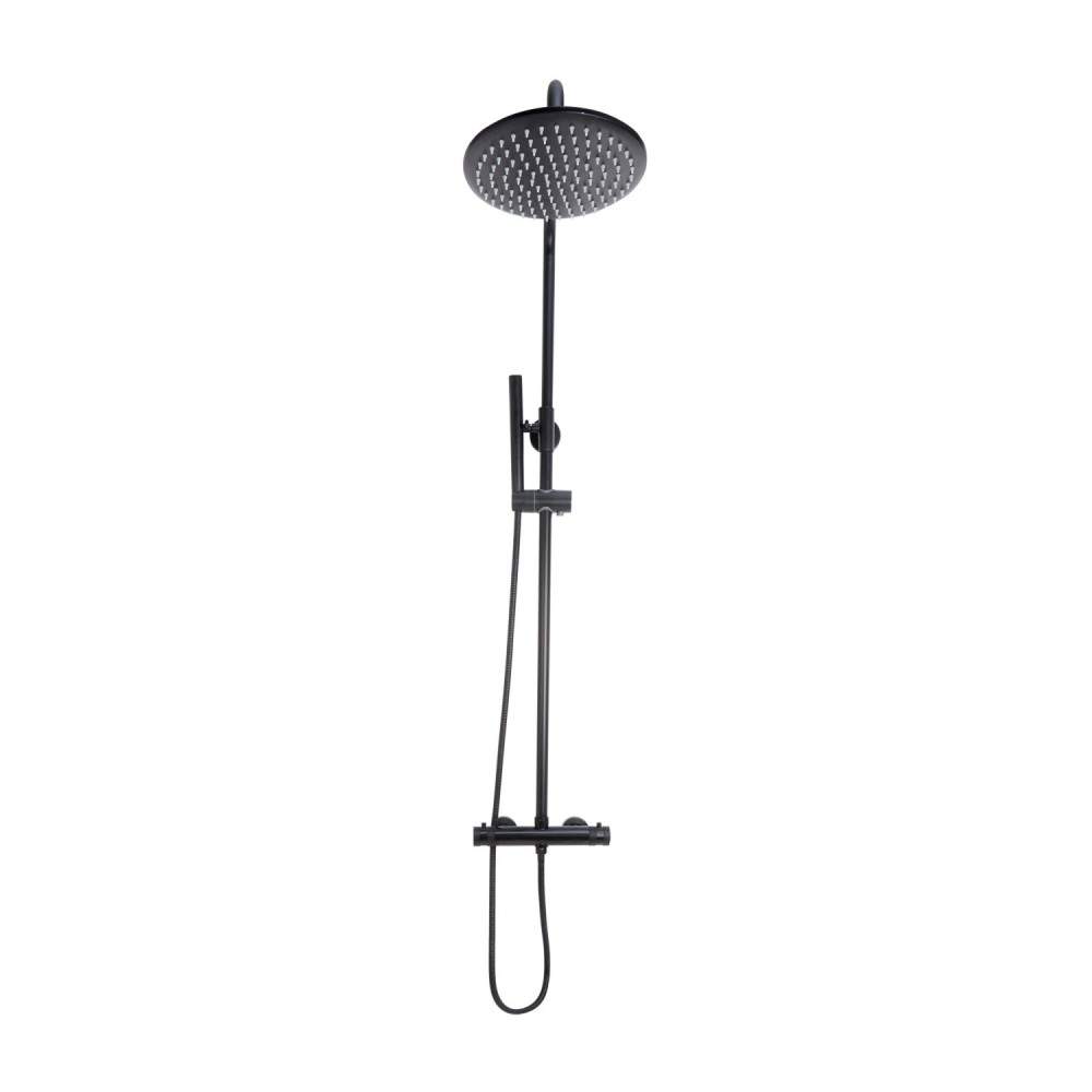 Scudo Black Core Matt Round Rigid Riser Shower Brass Stainless Steel