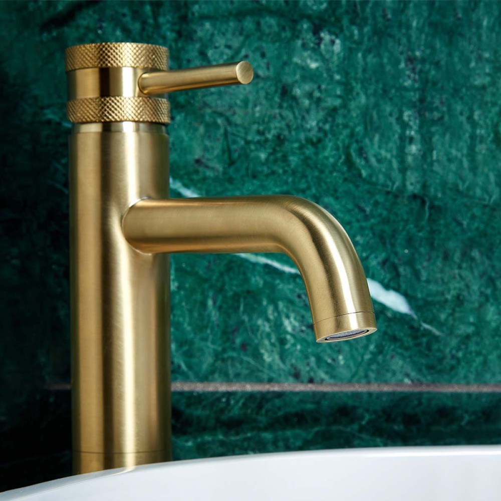 Scudo Core Tall Mono Brushed Brass Basin Mixer Tap