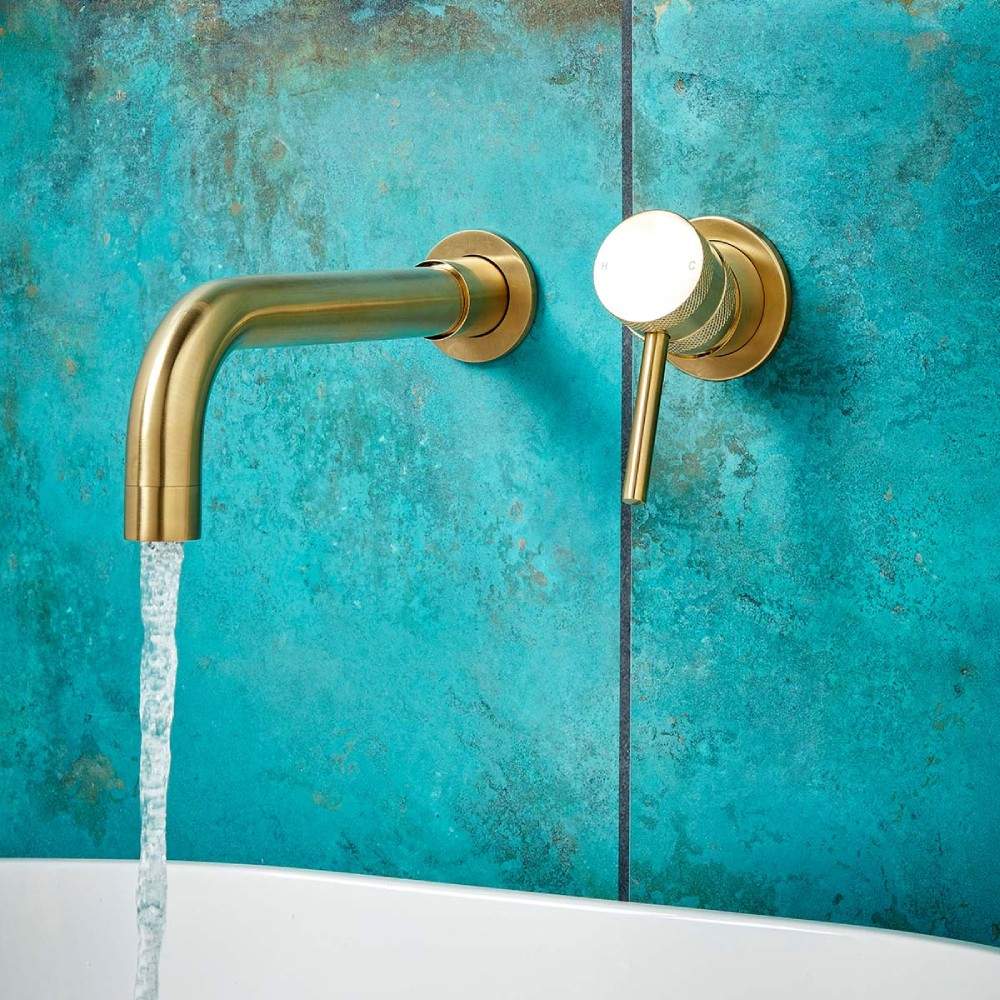 Scudo Brass Core Wall Mounted Brushed Basin Tap