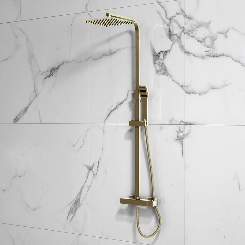 Scudo Elliot Brushed Brass Square Rigid Riser Shower | Drainage Superstore®