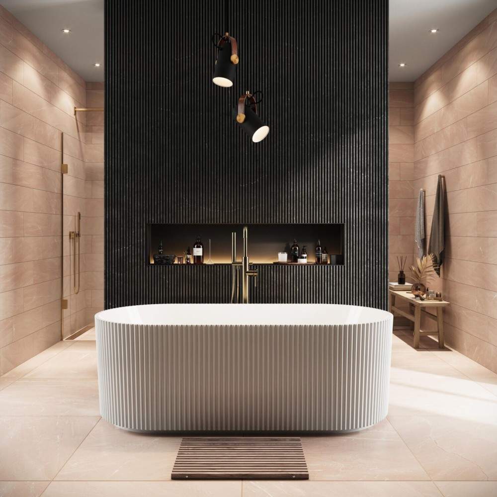 Scudo White Labyrinth Fluted Freestanding Bath - 1700Mm X 800Mm Acrylic