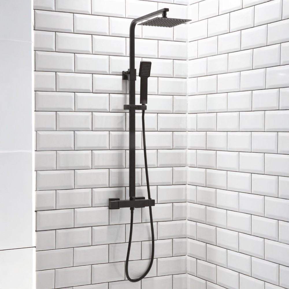 Scudo Lunar Matt Black Square Rigid Riser Shower