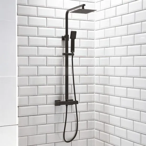 Scudo Lunar Matt Black Square Rigid Riser Shower | Plumbing Superstore®