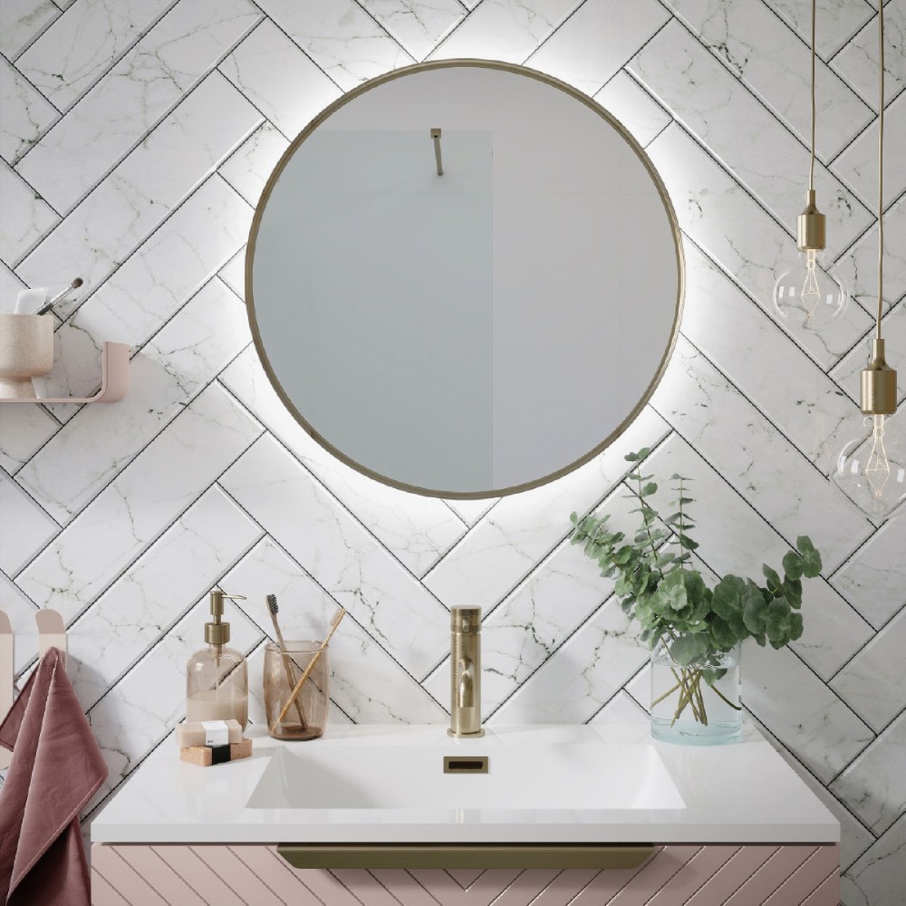 Scudo Macie 600mm LED Brushed Brass Mirror with Demister
