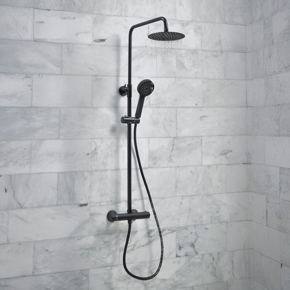 Scudo Middleton Matt Black Round Rigid Riser Shower