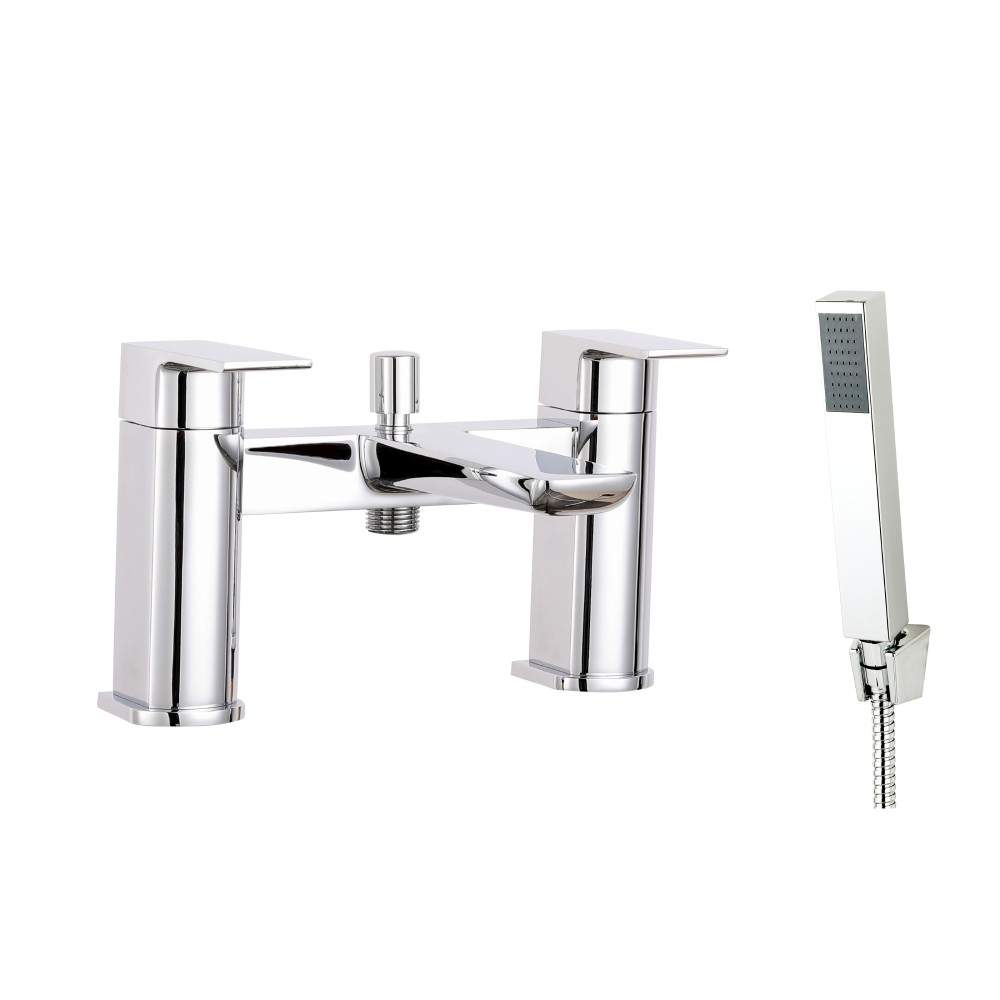 Scudo Chrome Muro Mixer Tap & Shower Set Brass