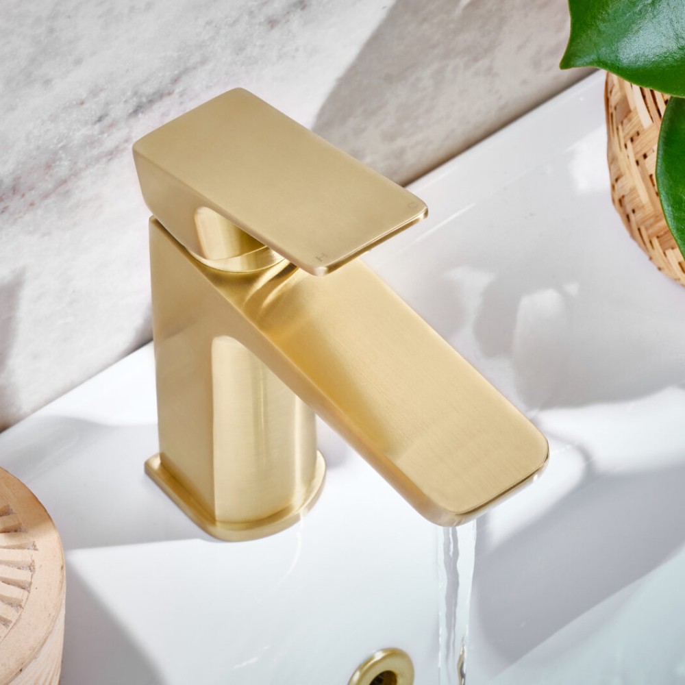 Scudo Muro Mono Brushed Brass Basin Mixer Tap with Waste