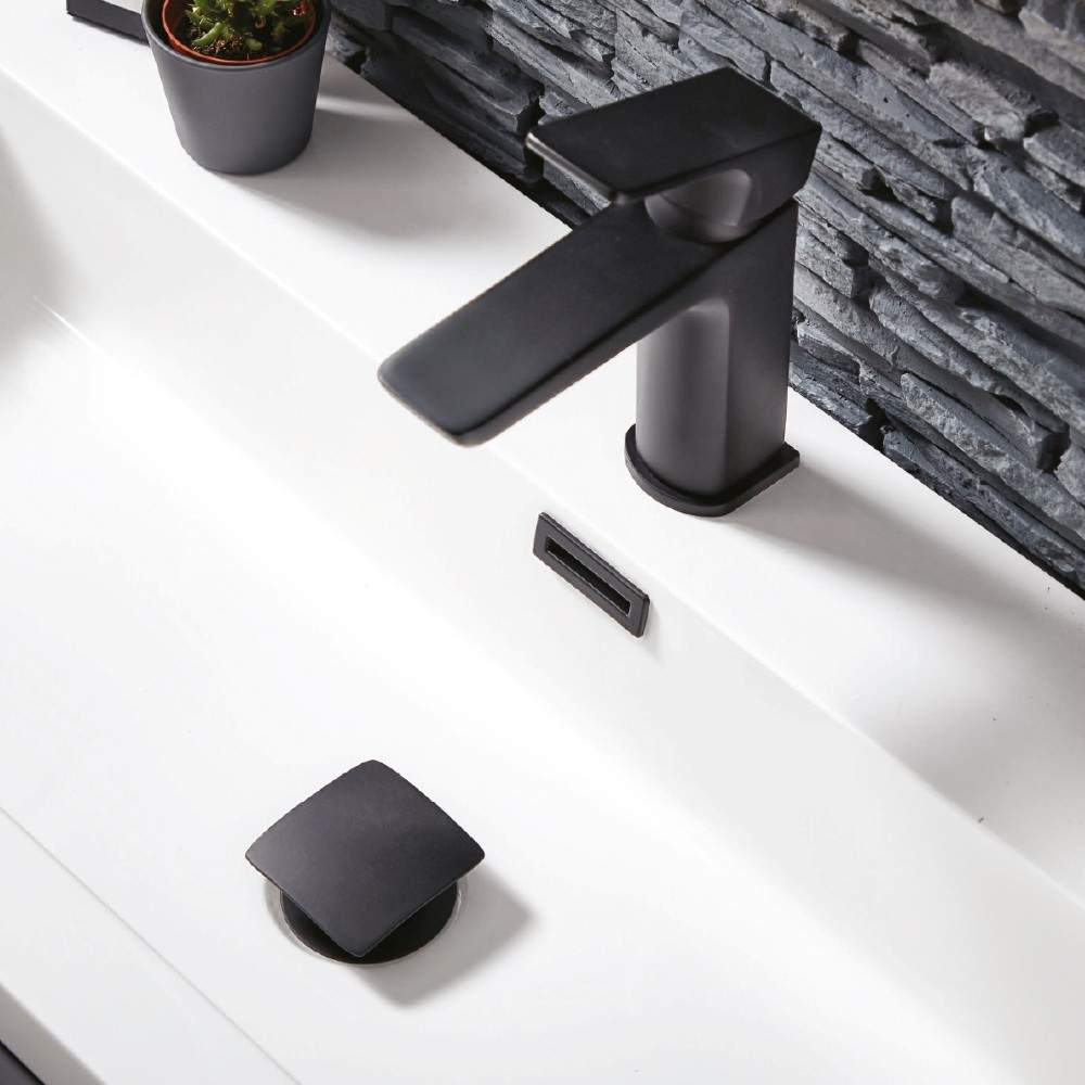 Scudo Black Muro Mono Matt Basin Mixer Tap With Waste Brass