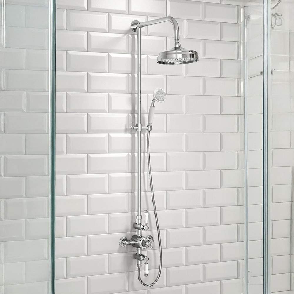 Scudo Chrome Traditional Rigid Riser Shower With Fixed Head And Handset Brass Stainless Steel