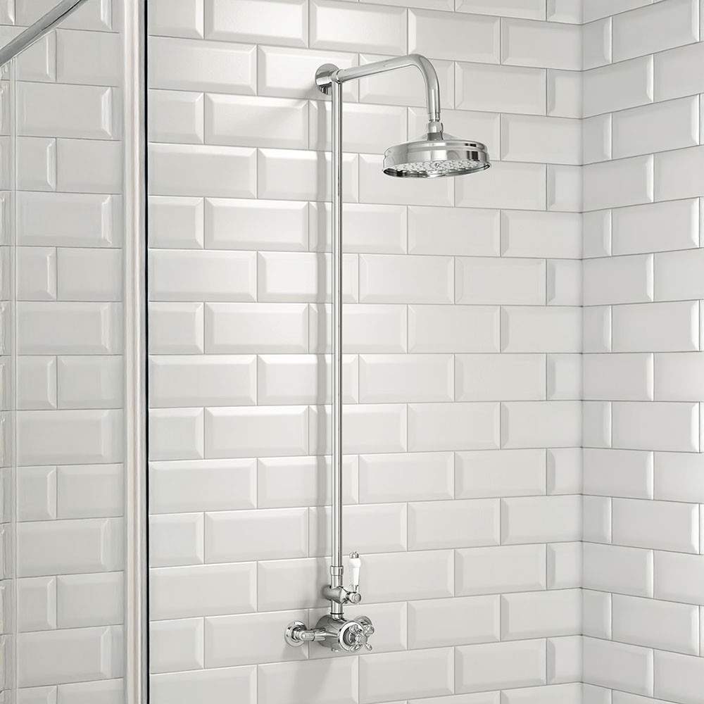 Scudo Chrome Traditional Rigid Riser Shower With Fixed Head Brass Stainless Steel
