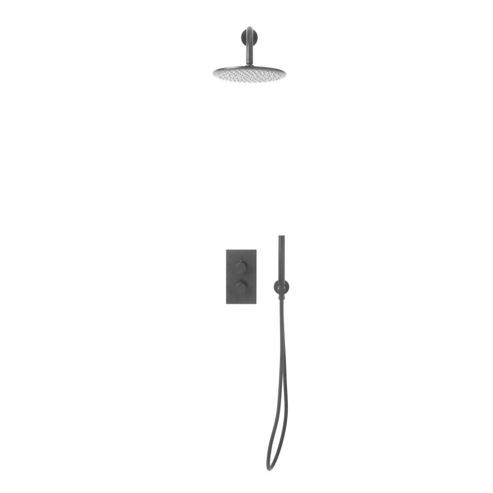 Scudo Gunmetal Grey Core Gunmetal Round Handle, Handset & Mounting Bracket Shower Kit Brass Stainless Steel