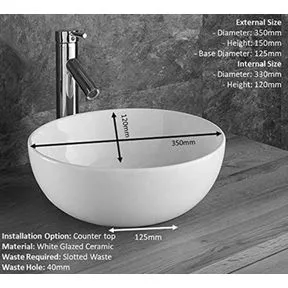 Selva 350mm White Ceramic Round Countertop Basin