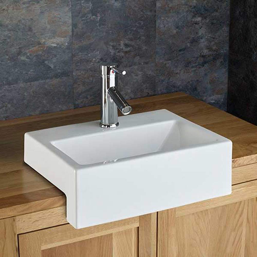 Clickbasin White Anadia 430Mm X 325Mm Rectangular Semi Recessed Cloakroom Basin Ceramic