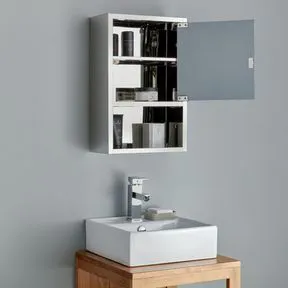 Seville 355mm x 530mm Narrow Open Shelf Single Door Bathroom Mirror Cabinet