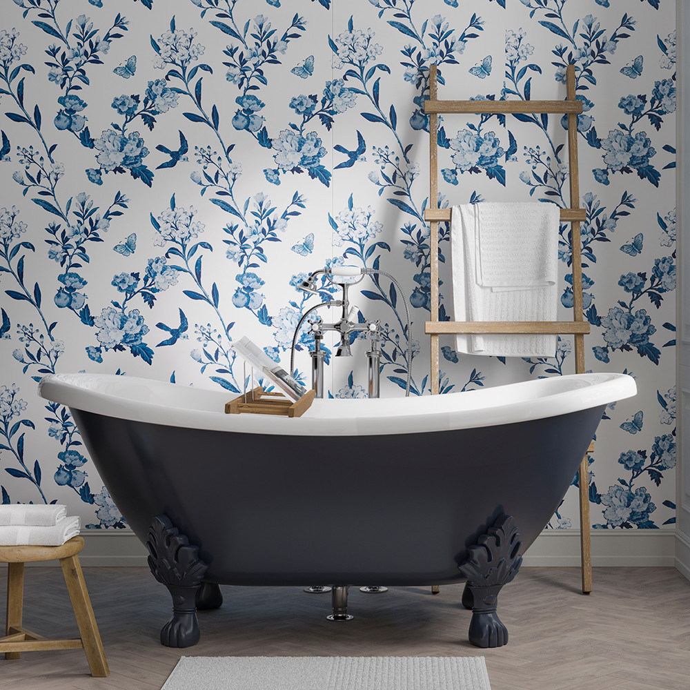 Showerwall Vintage China Blue Acrylic Shower Panel Lifestyle