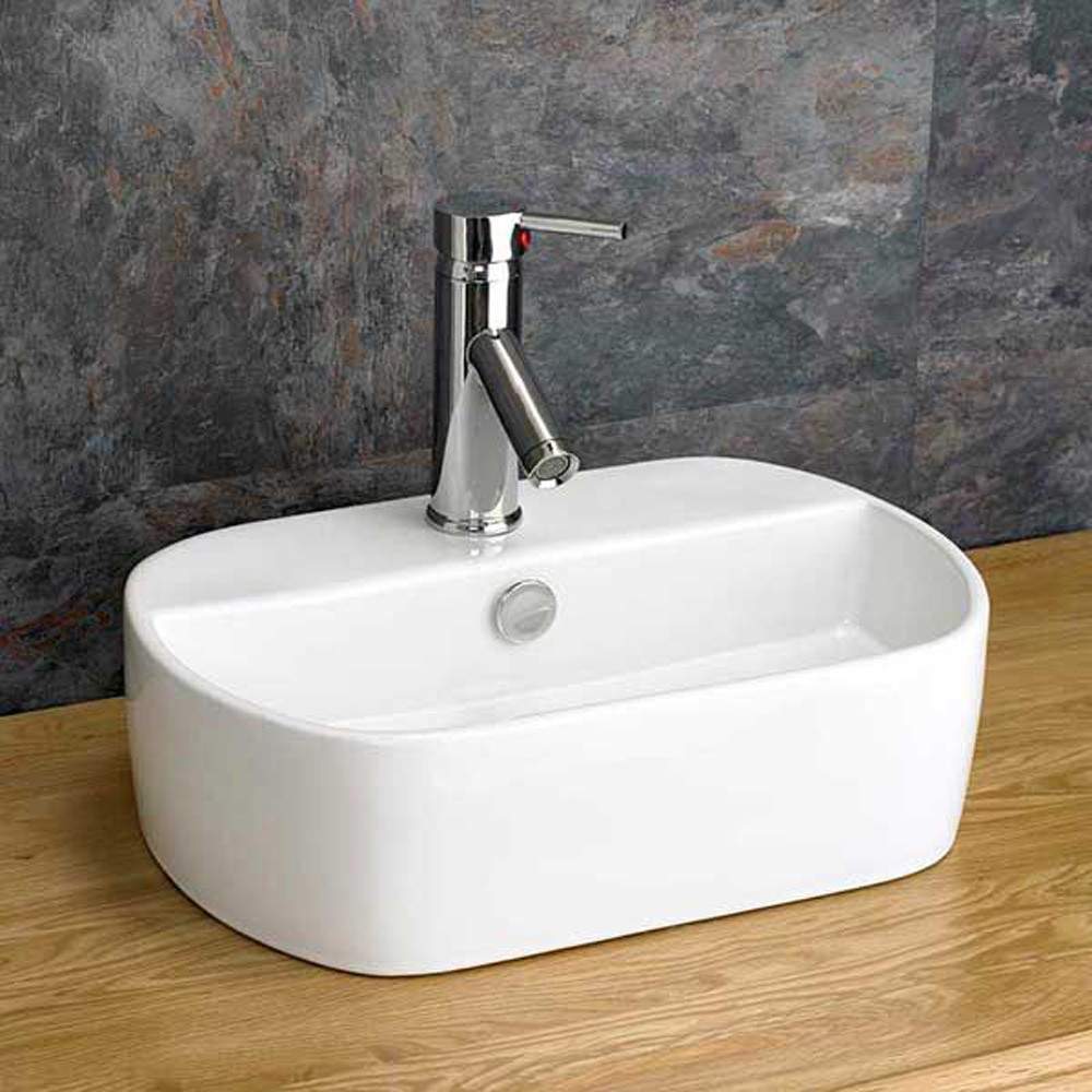 Clickbasin White Sienna 440Mm X 300Mm Ceramic Narrow Oval Countertop Basin