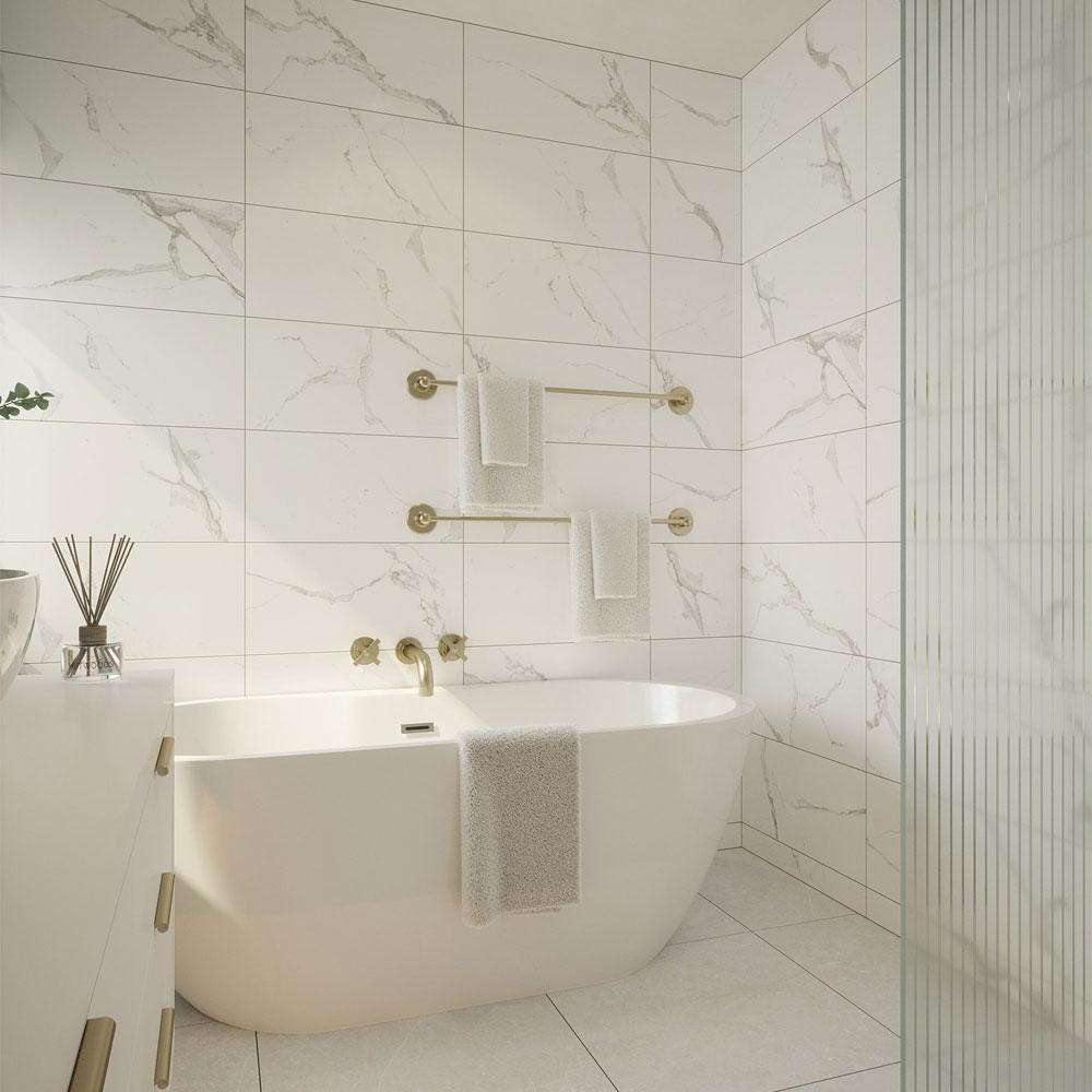 Skyline Quebec Marble White Gloss Glazed Ceramic Wall Tile - 600mm x 300mm