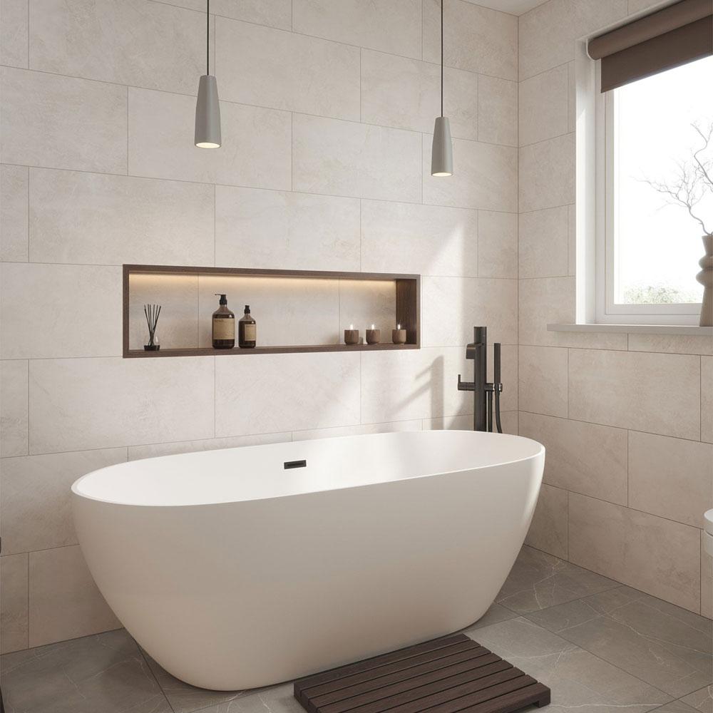 Skyline Seattle Silver Satin Glazed Ceramic Wall Tile - 600mm x 300mm