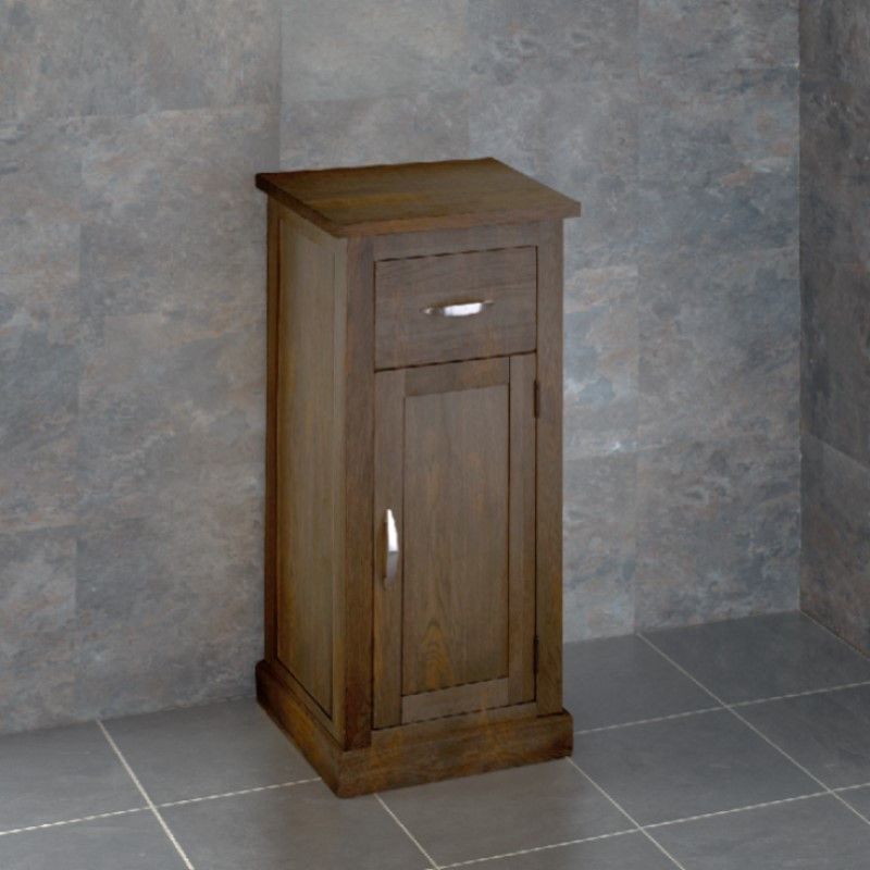 Small Dark Solid Oak Bathroom Storage Cabinet with Single Door ...