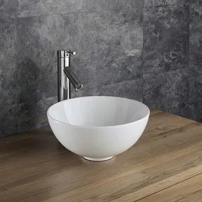 Cami White Ceramic Round Basin & Embe Oak Shelf