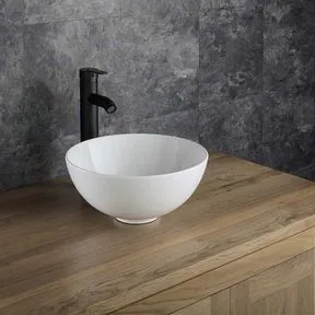 Cami White Ceramic Round Basin & Medium Suza Oak Shelf
