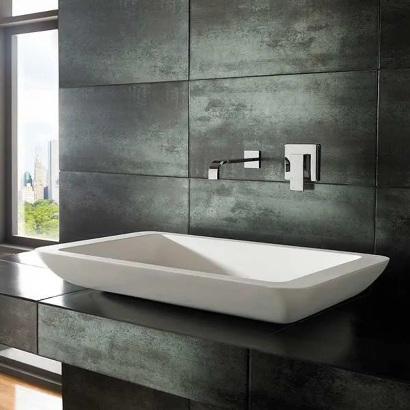 Solo 800mm x 460mm White Stone Resin Large Shallow Rectangular Basin ...