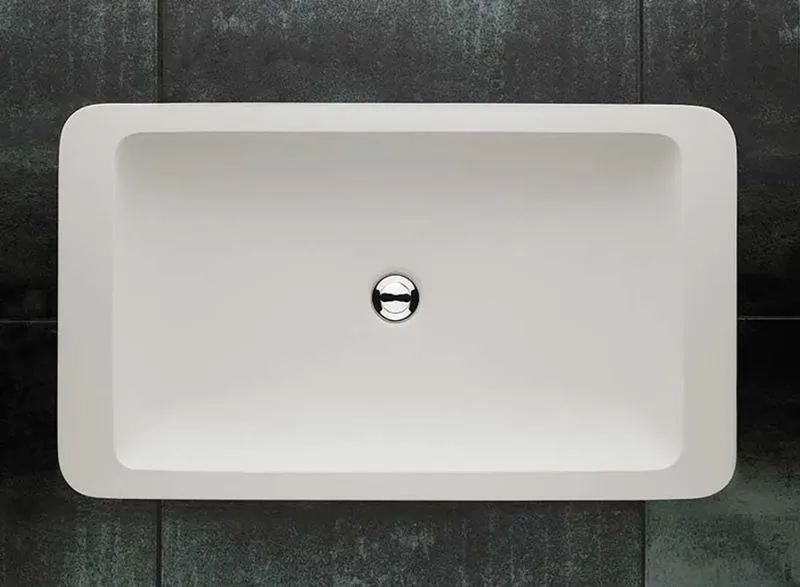 Solo 800mm x 460mm White Stone Resin Large Shallow Rectangular Basin ...