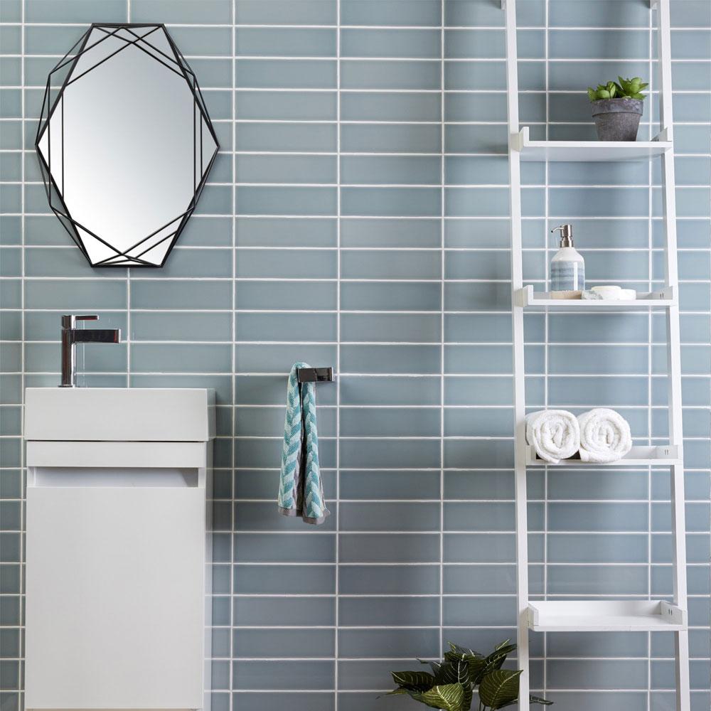 South Bank Pewter Gloss Glazed Ceramic Wall Tile - 240mm x 69mm