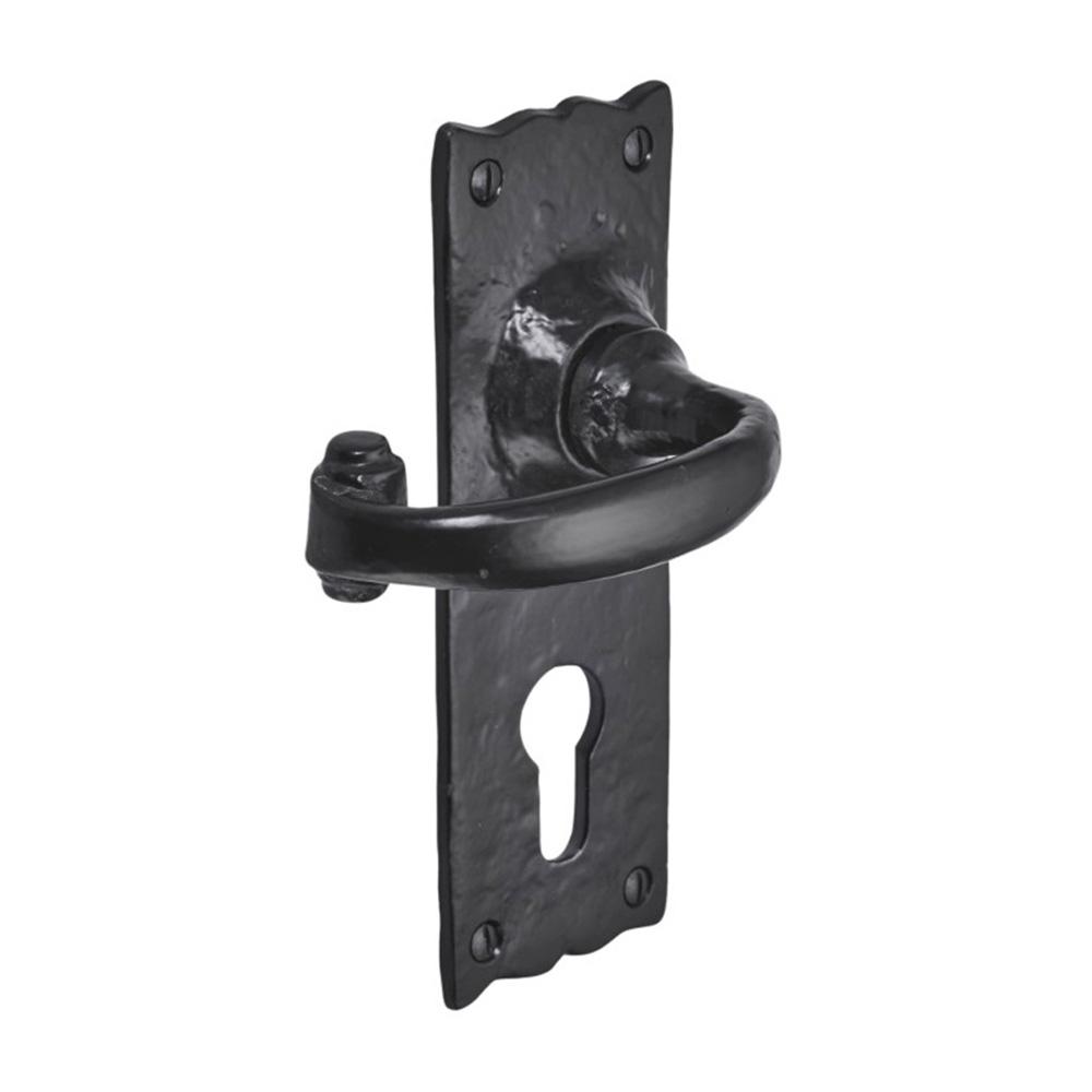 SpiraBrass Burford Euro Lever on Backplate Door Handle - Black