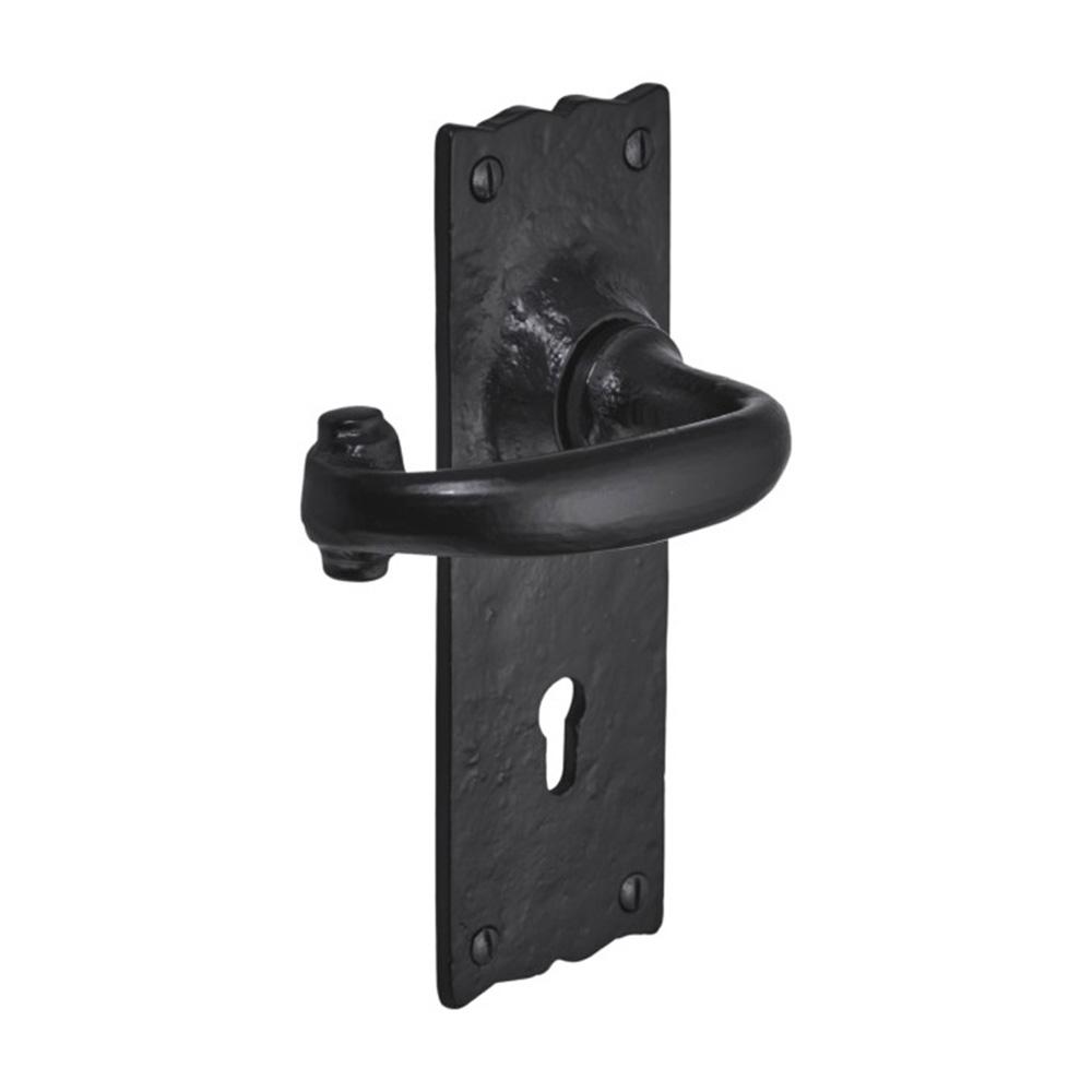 SpiraBrass Burford Lock Lever on Backplate Door Handle - Black