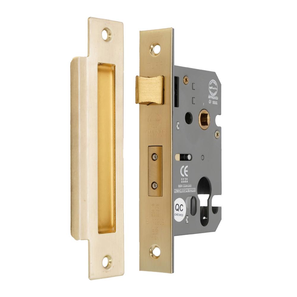 SpiraBrass CE Euro Profile 3 Inch Mortice Sash Lock Satin Brass 