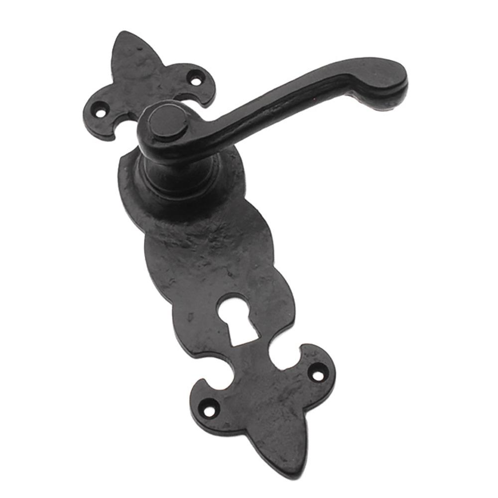 SpiraBrass Fleur de Lys Lever on Backplate Door Handle - Matt Black