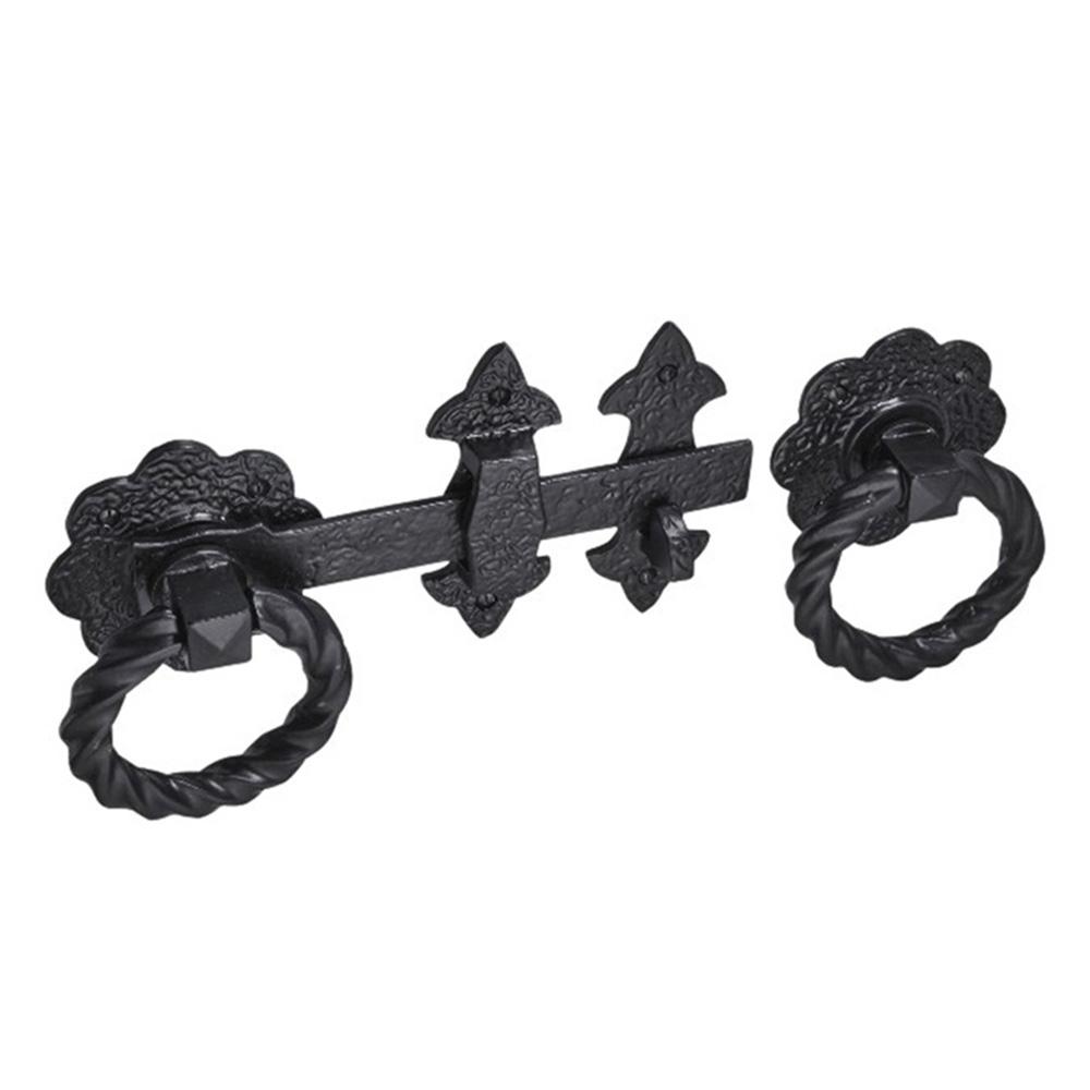 SpiraBrass Fleur de Lys Twisted Ring 8 inch Gate Latch - Black
