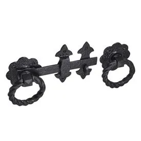 SpiraBrass Fleur de Lys Twisted Ring 8 inch Gate Latch - Black