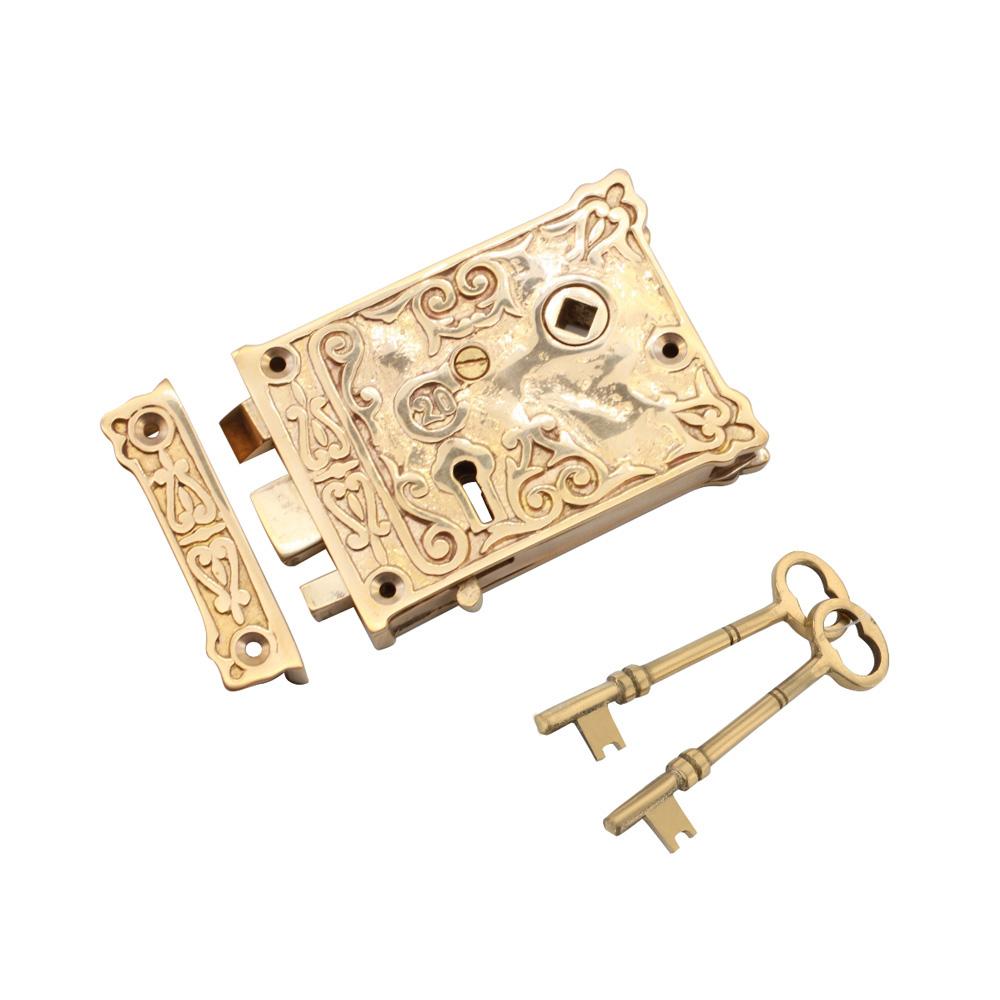 SpiraBrass Floral Rim Lock - Polished Brass | Door Superstore®
