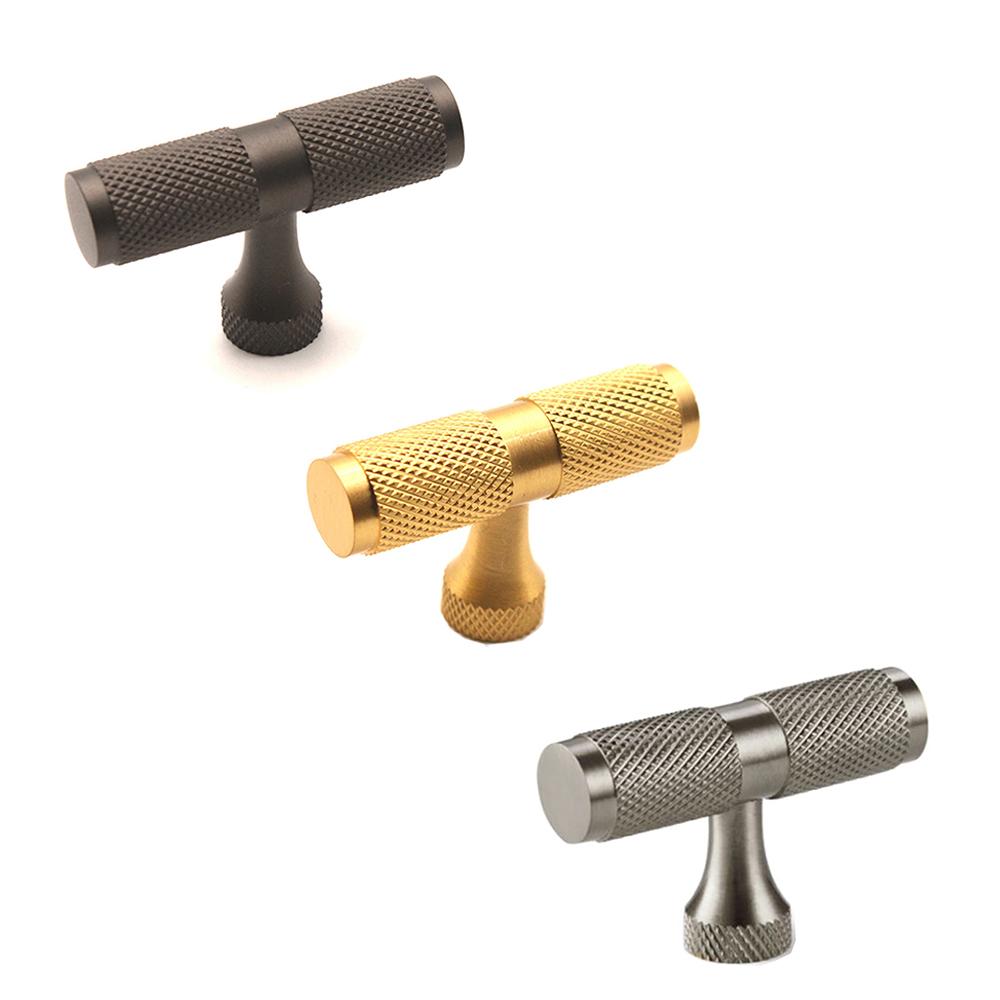SpiraBrass Knurled T Bar Cupboard Door Pull