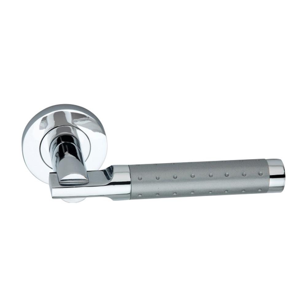 SpiraBrass Lexis Lever on Round Rose Door Handle - Polished Chrome & Satin Nickel