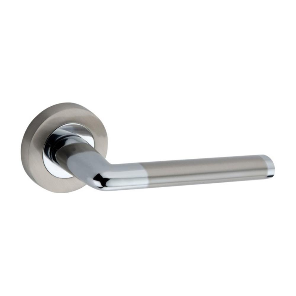 SpiraBrass Madrid Lever on Round Rose Door Handle - Polished Chrome & Satin Nickel