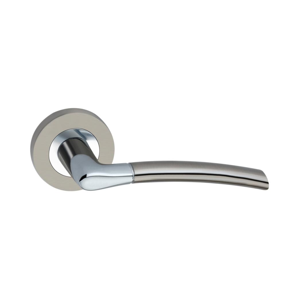 SpiraBrass Slavia Lever on Round Rose Door Handle - Polished Chrome & Satin Nickel