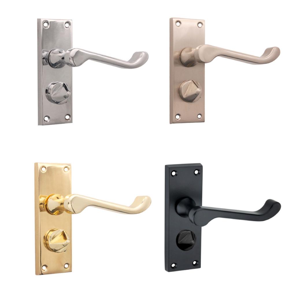 SpiraBrass Victorian Scroll Privacy Lever on 115mm Backplate Door Handle