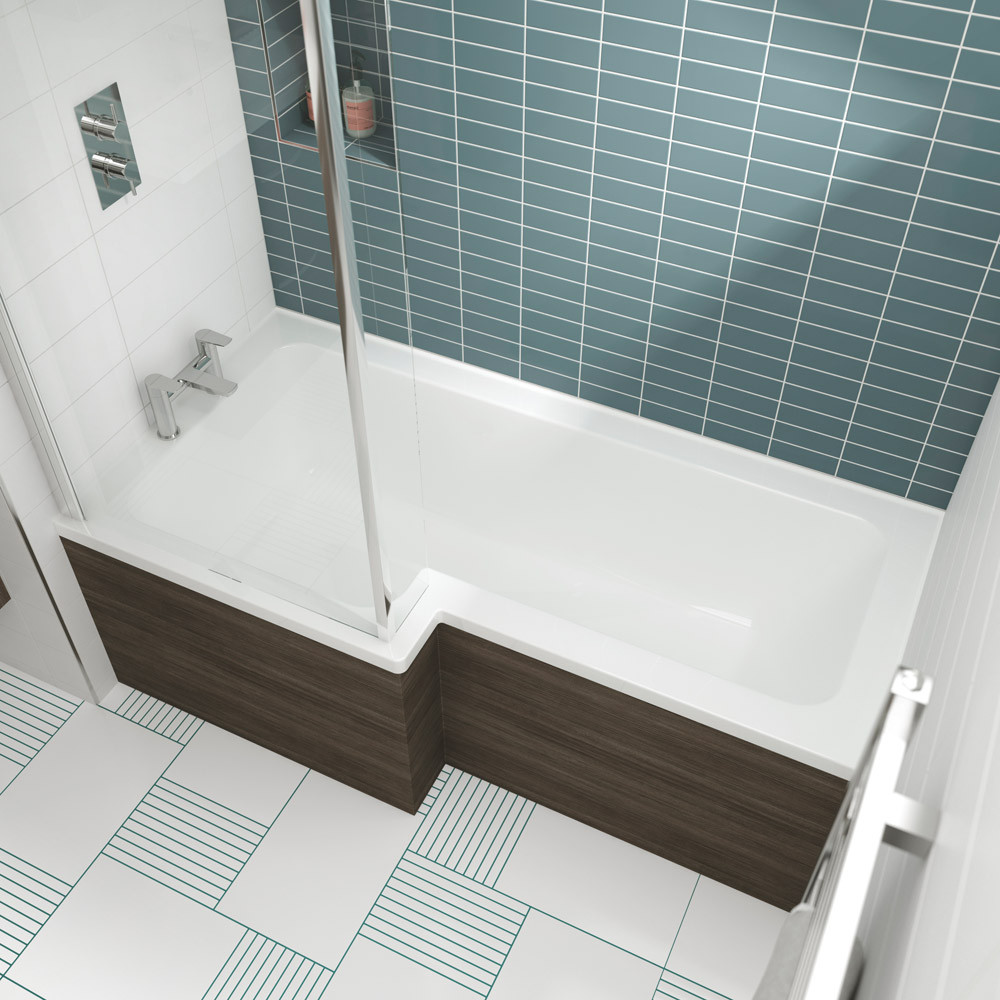 Nuie White Left Handed Square Shower Bath