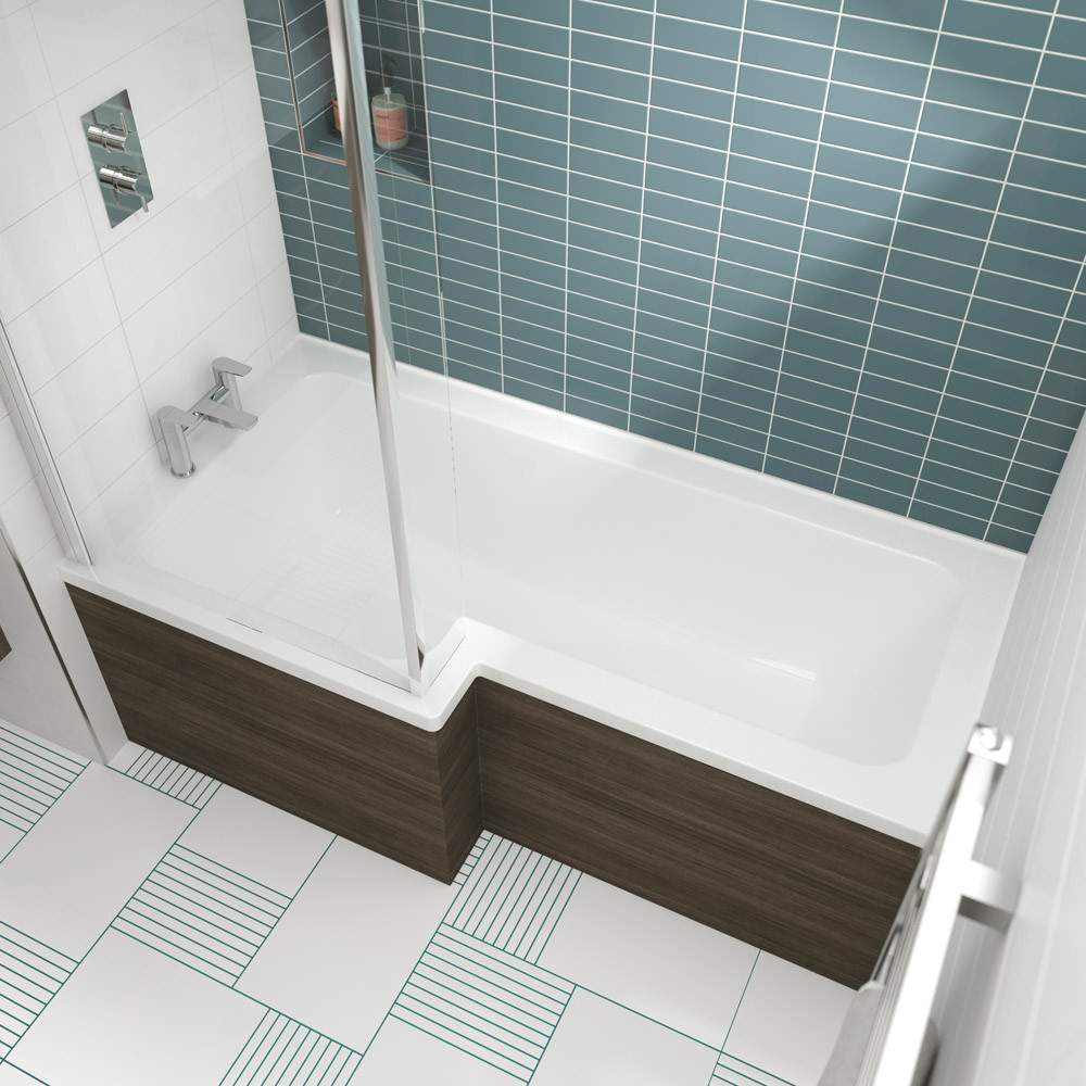 Nuie White 1600Mm Left Handed Square Shower Bath Acrylic