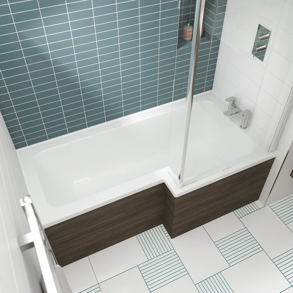 Nuie White Right Handed Square Shower Bath