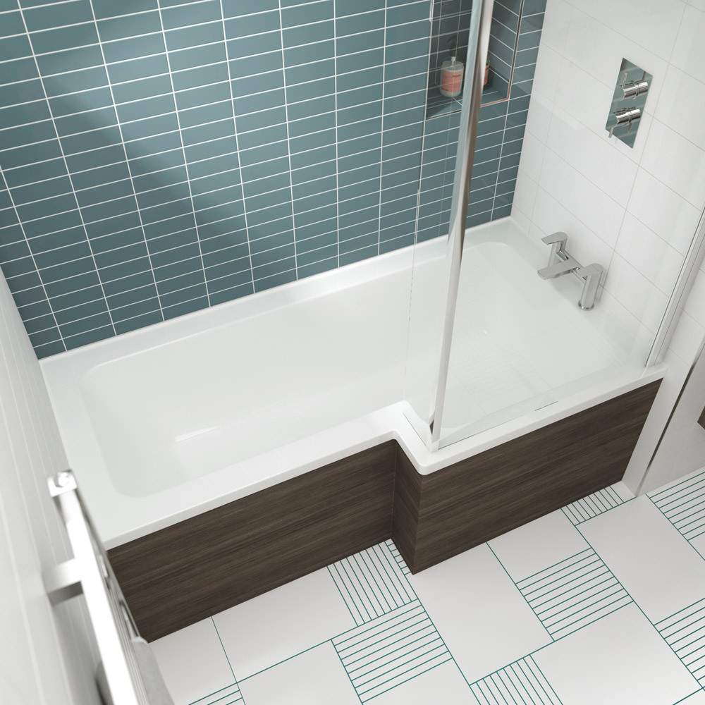 Nuie White 1500Mm Right Handed Square Shower Bath Acrylic