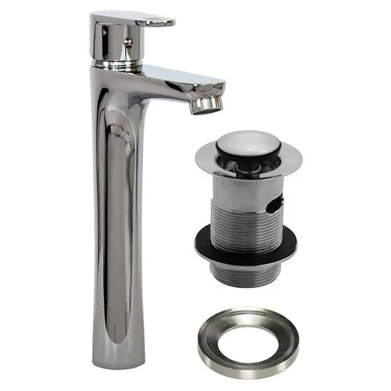 Tap Ring Color Code Tall Chrome Tap with Slotted Waste & Mounting Ring | Drainage Superstore®