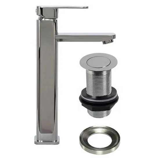 Tap Ring Color Code Tall Square Chrome Tap with Unslotted Waste & Mounting Ring | Drainage ...