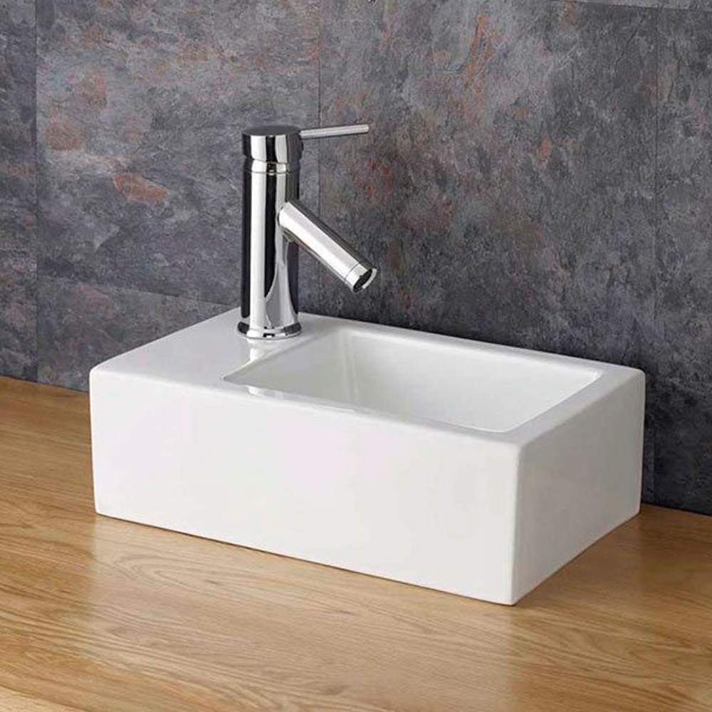 Clickbasin White Taranto 370Mm X 235Mm Left Hand Slimline Rectangular Cloakroom Basin Ceramic