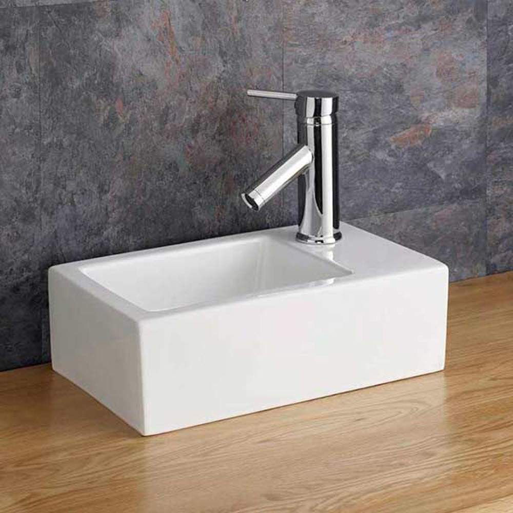 Clickbasin White Taranto 370Mm X 235Mm Right Hand Narrow Rectangular Cloakroom Basin Ceramic