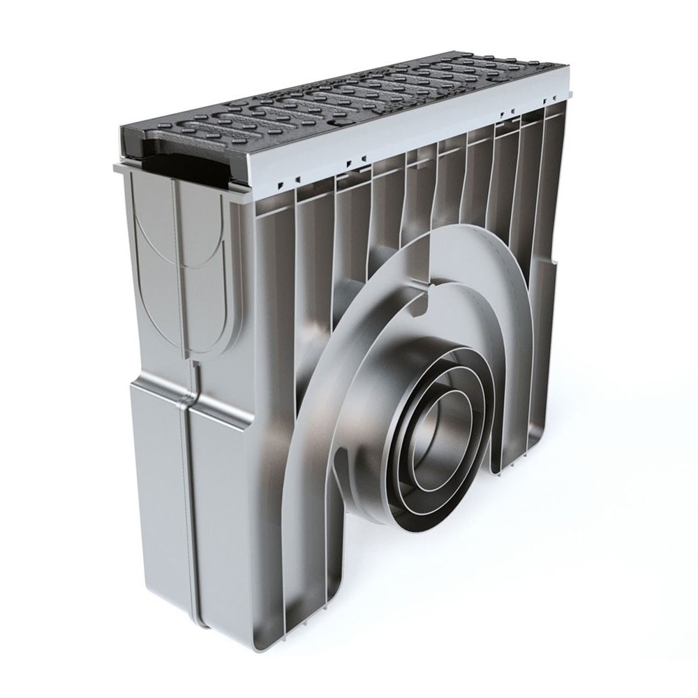 Technodrain HDPE Channel Drain Sump Unit with F900 Ductile Iron Grating - 150mm x 18mm x 1m